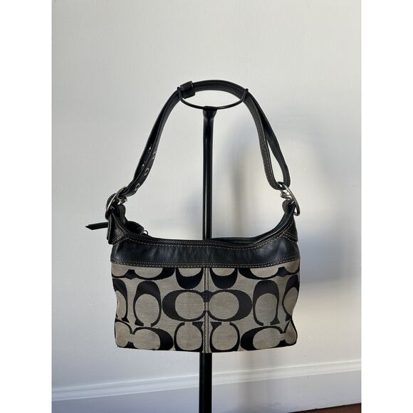 Vintage Y2K Coach Purse Shoulder Bag Crossbody F13359 Black & Gray Leather Trim - Picture 2 of 7